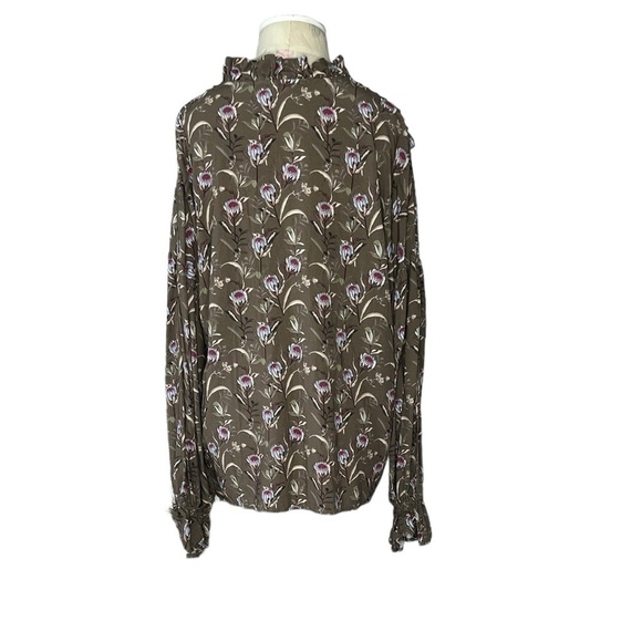 The Drop Cottage Core Olive Floral Ruffle Blouse by Ashley Robertson  XL NWT - Picture 9 of 16
